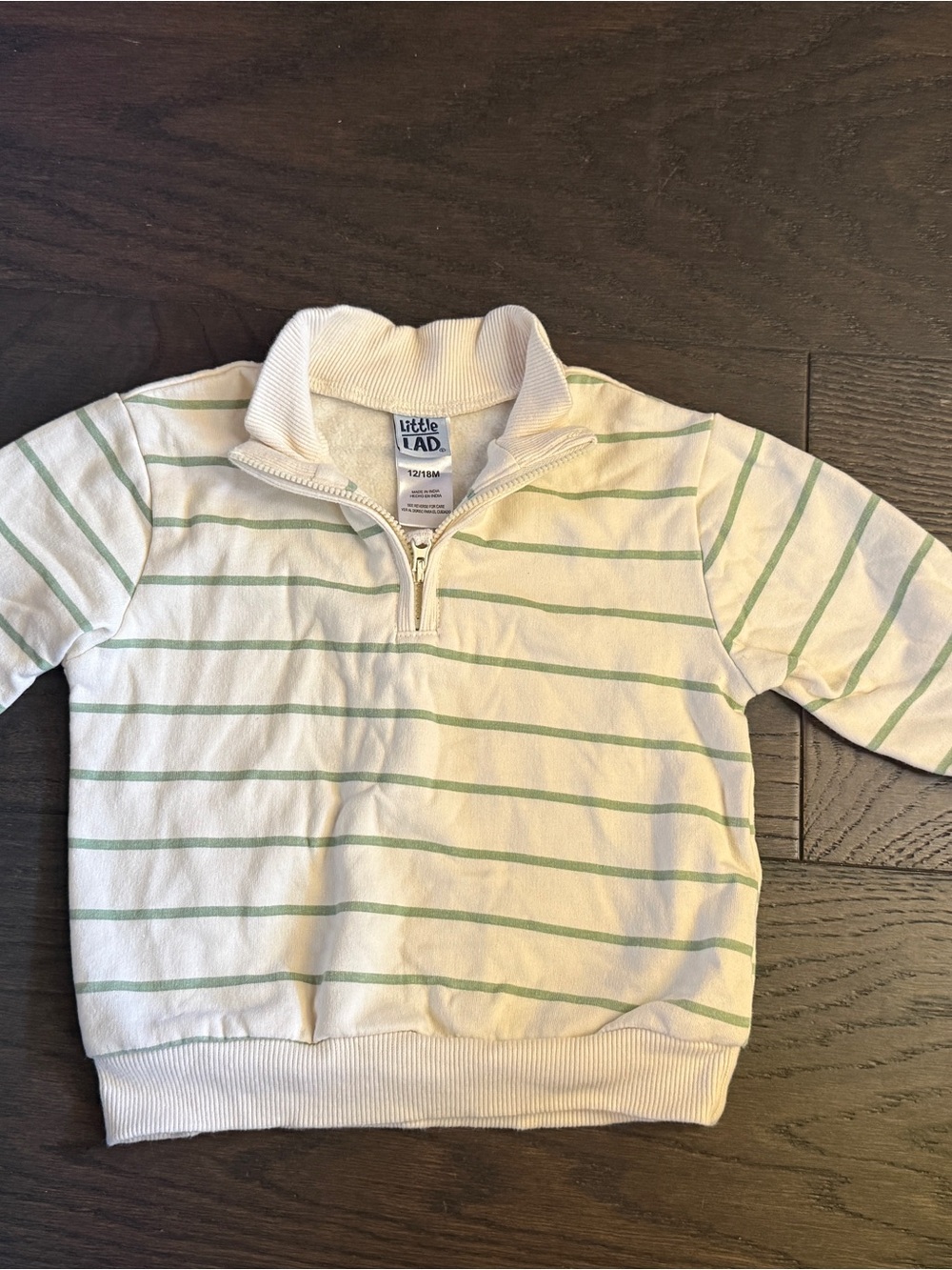 Cream & Light Green Striped Quarter-Zip Pullover